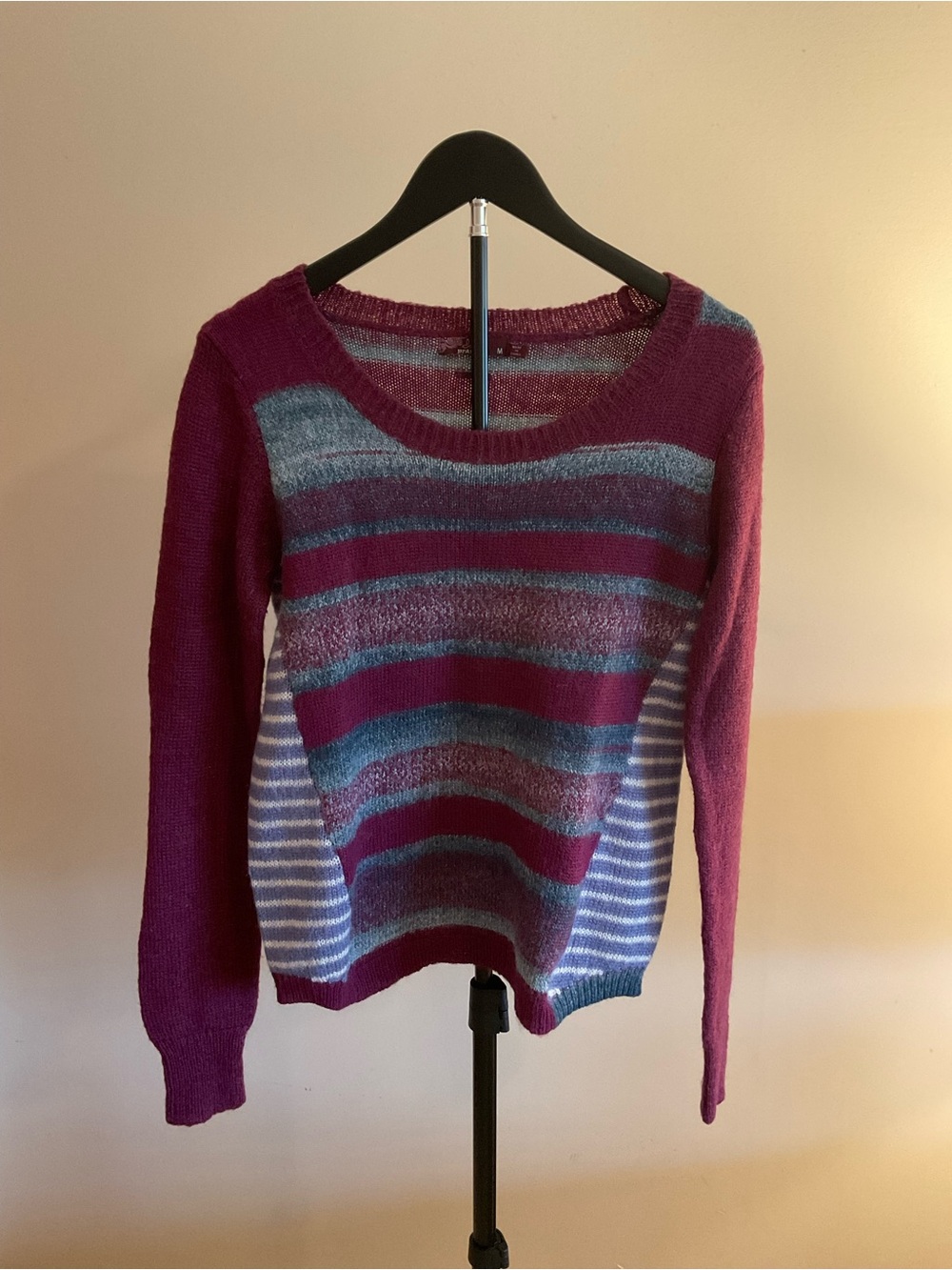 Prana Purple and Blue Striped Crewneck Sweater Size Medium